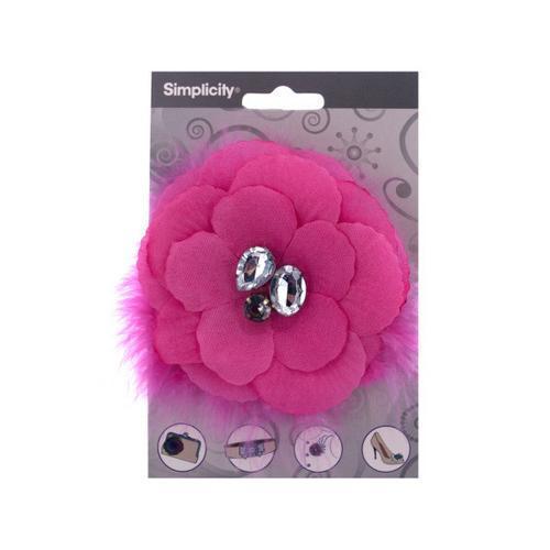 simplicity hot pink flower w/feathers/gems accent ( Case of 24 )