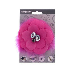 simplicity hot pink flower w/feathers/gems accent ( Case of 72 )