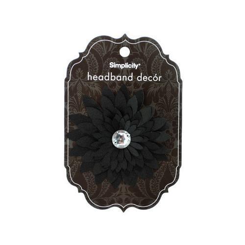 simplicity black satin flower w/gem headband decor ( Case of 24 )