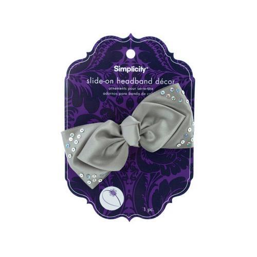 Grey Satin Bow with Sequins Slide-On Headband Accent ( Case of 72 )