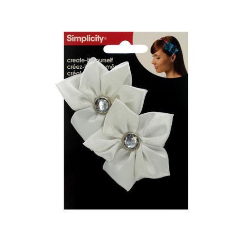 simplicity 2 pack white satin flower/gem headband accent ( Case of 48 )