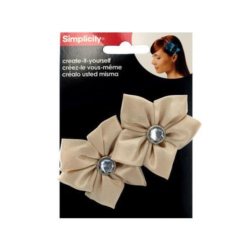 simplicity 2 pack champagne satin flower/gem headband accent ( Case of 24 )