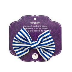 simplicity blue/white striped bow slide on headband accent ( Case of 72 )